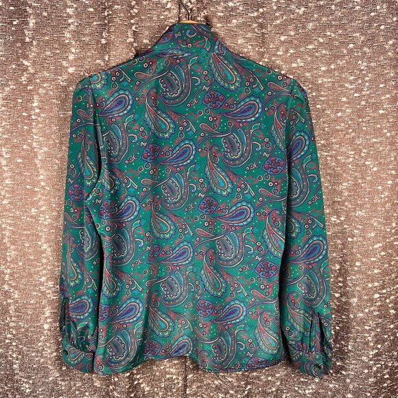Vintage Koret Paisley Blouse with Neck Tie Long Sleeve Shirt Size 8P - Picture 4 of 6